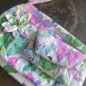 Vera Bradley Holly Sateen Butterfly Garden (Ret) Bag & Casey Wallet/Clutch Set